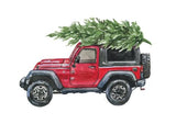 Christmas tree and jeep ornament design.