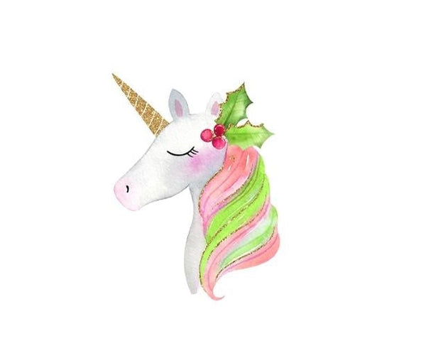 Christmas unicorn ornament design.